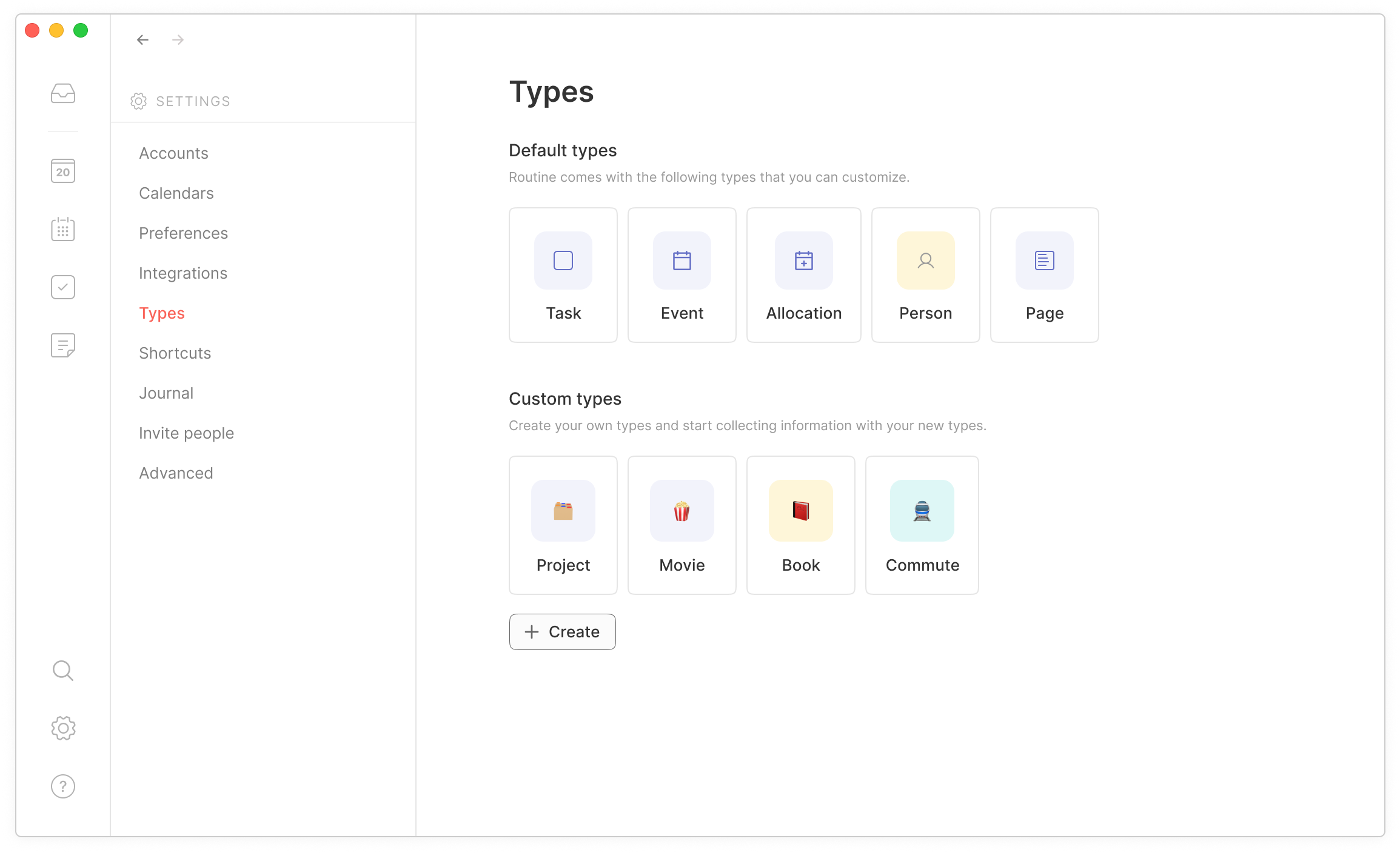 Configuración de tipos por defecto y personalizados